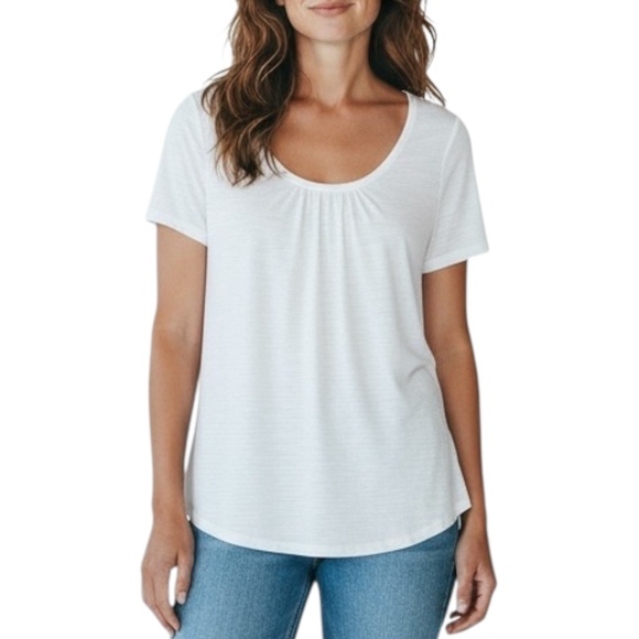 4/$20 Hanes Women's Classic Off White Short Sleeve Tee - Picture 1 of 4